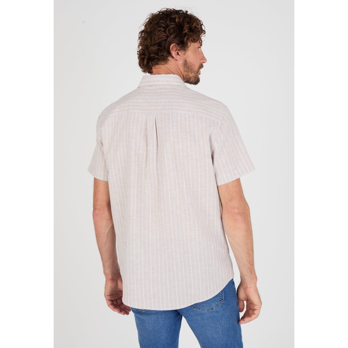 Chemisette mélange lin et coton marron beigé rayé, DAMART