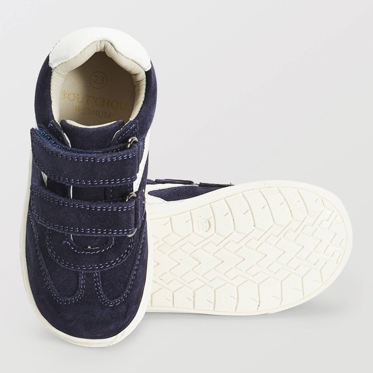 Baskets à scratch en cuir marine, BOUT'CHOU