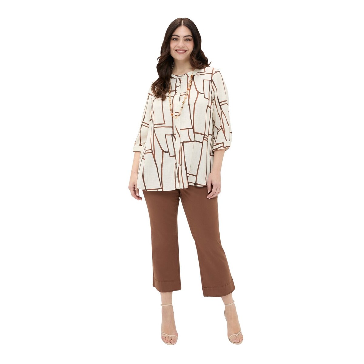 Blouse imprimé géométrique beige, FIORELLA RUBINO