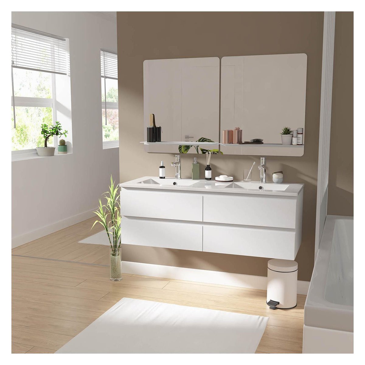 Meuble double +vasque +miroir SORRENTO blanc, MOB IN