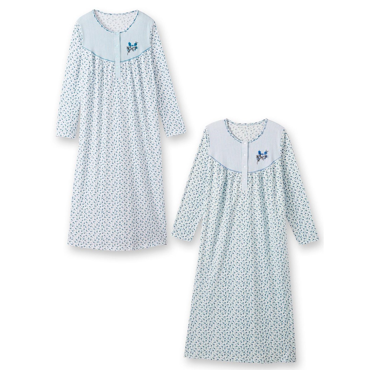 Lot de 2 chemises de nuit manches longue imp. bleu + imp. blanc, DAXON
