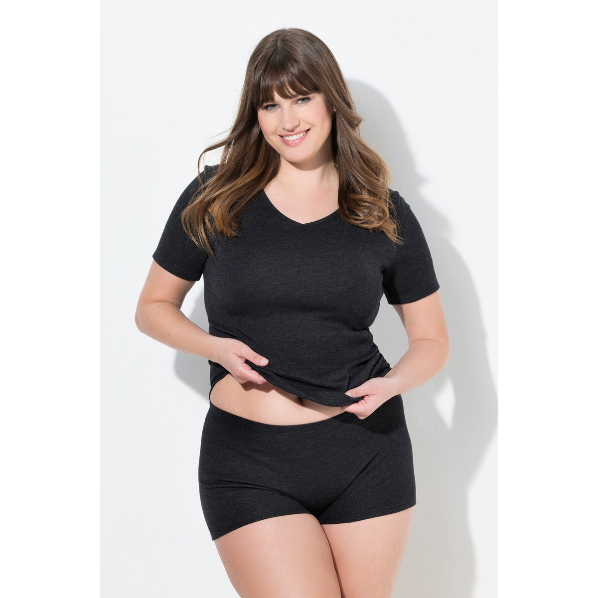 T-shirt slim thermique à col rond et manches noir, ULLA POPKEN