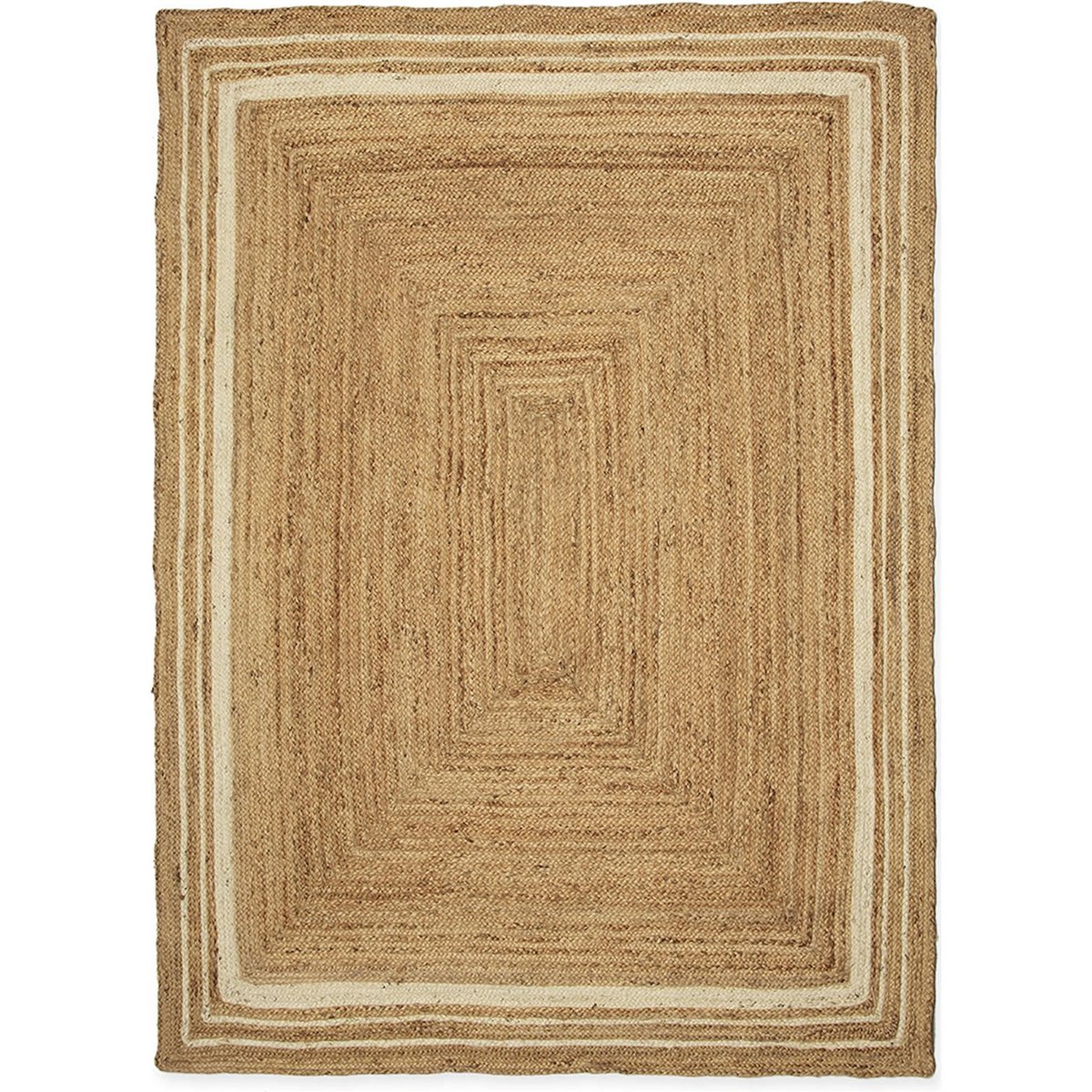 Tapis en jute tressé à liserés naturel et blanc, RECOLLECTION