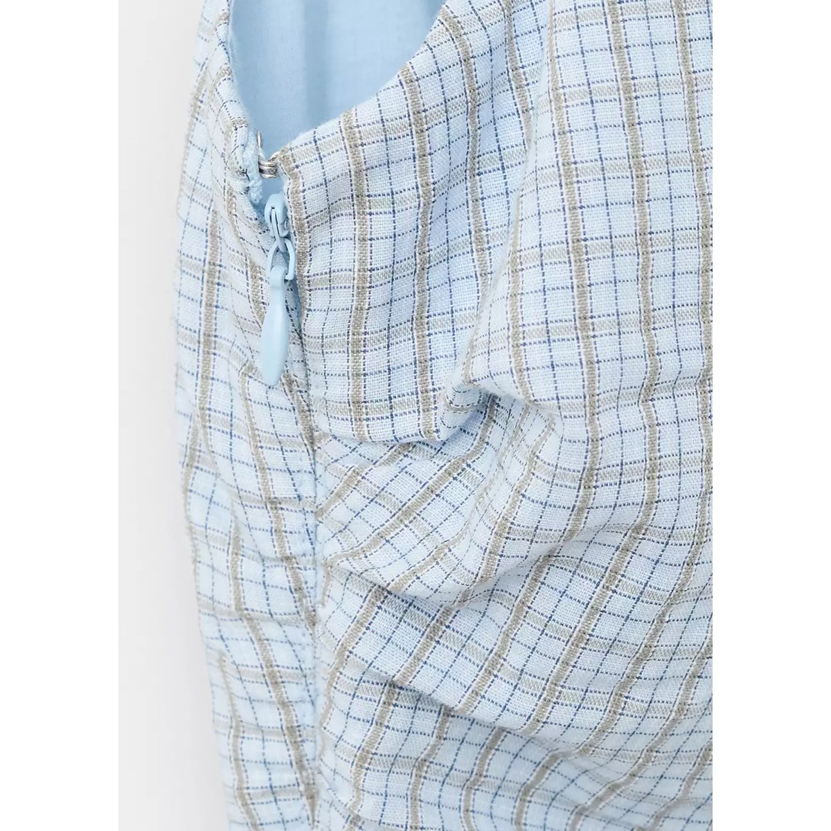 Robe asymétrique froncée carreaux bleu ciel, MANGO