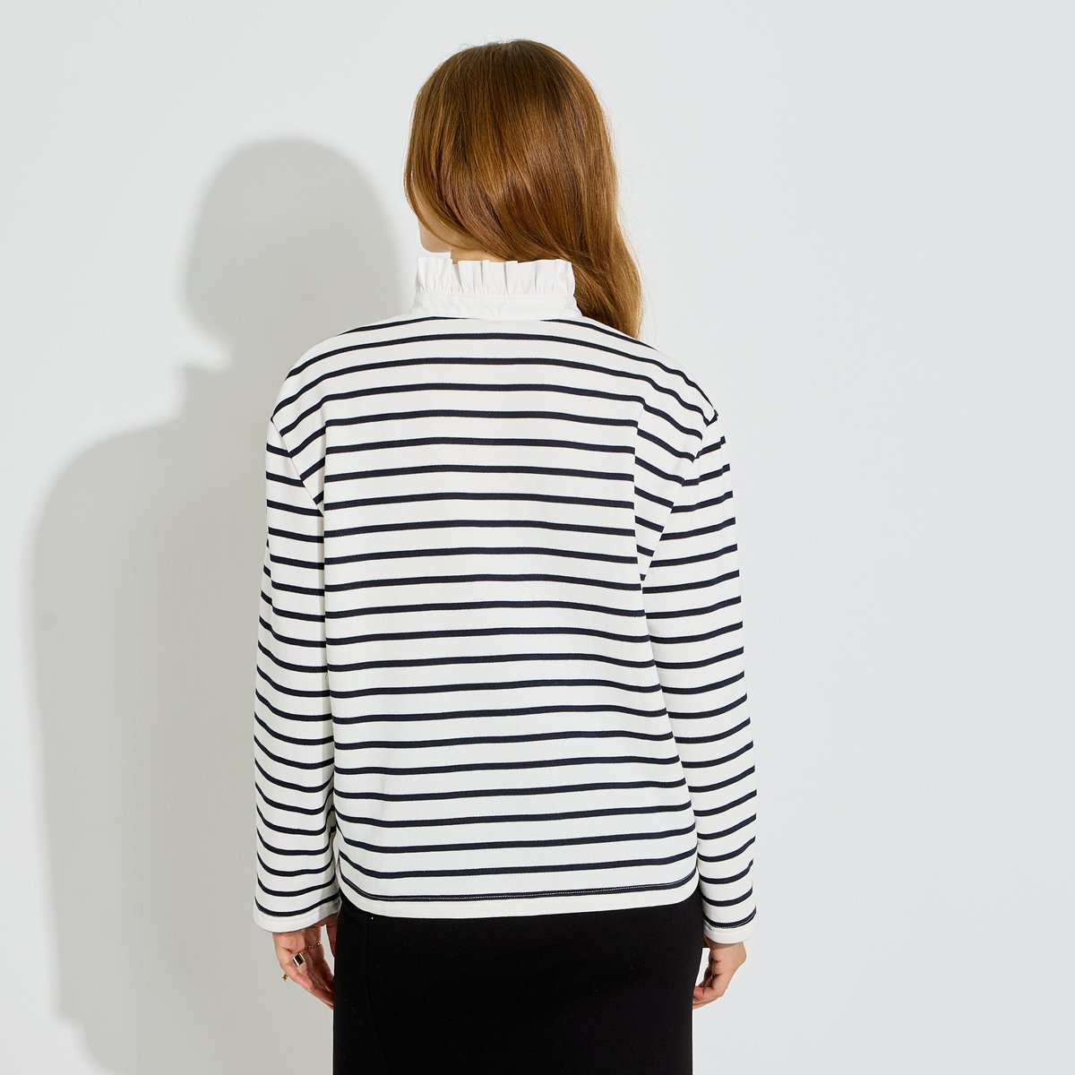 T-shirt rayé manches longues blanc cassé ecru, GRAIN DE MALICE