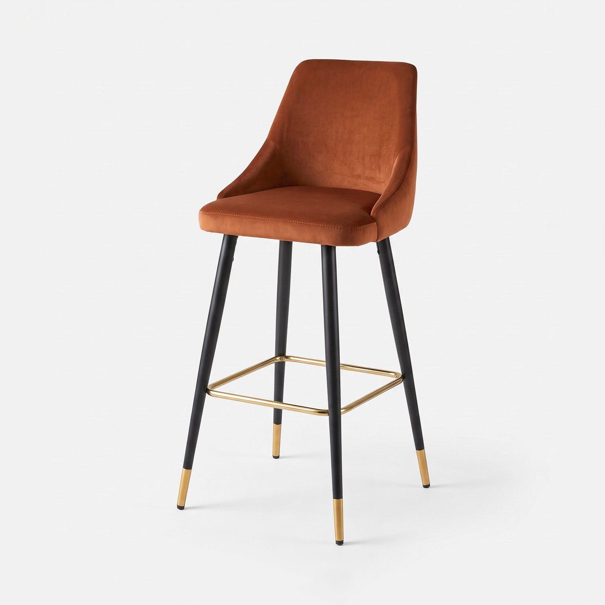 Lot de 2 chaises de bar 78 cm en velours, pieds en métal - ARISTOTE terracotta, MAISON PAVANE