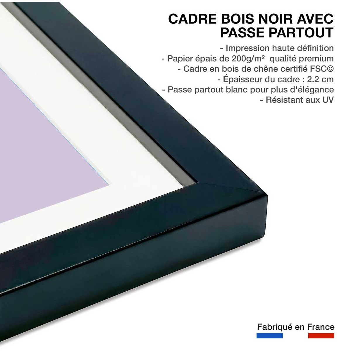 Affiche vintage Magie et levitation affiche + cadre en bois - noir, HEXOA