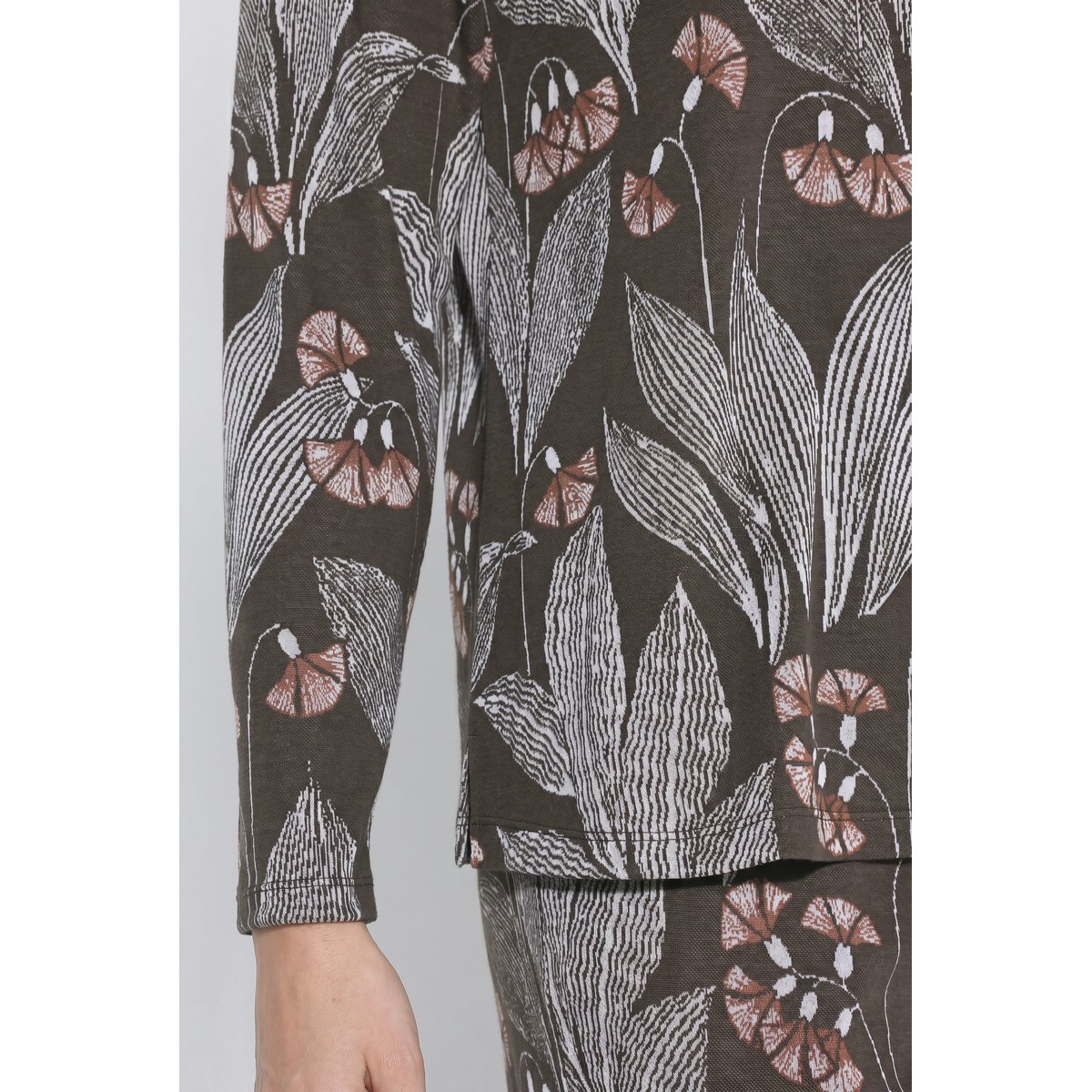 Sweat-shirt en coton bio, motif Jacquard noir marron, ULLA POPKEN