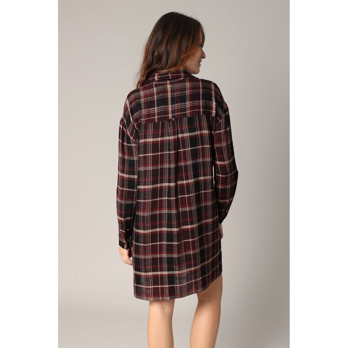 Robe chemise à carreaux VYANI bordeaux, DEELUXE