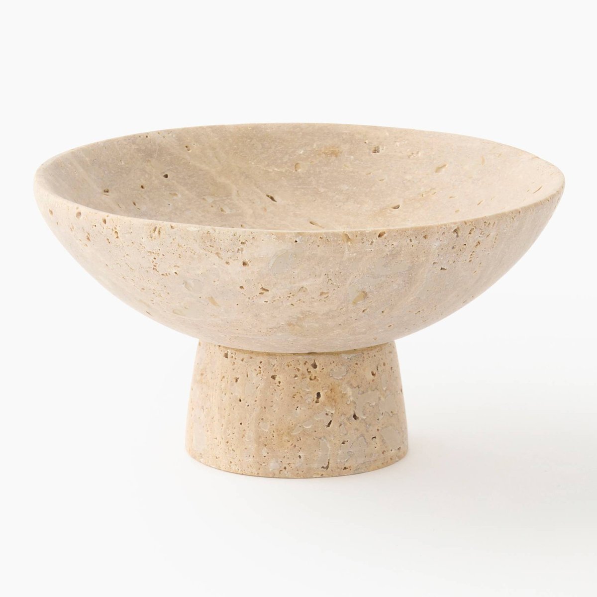 Coupelle décorative sur pied, en travertin, 17x10cm off white, MONOPRIX