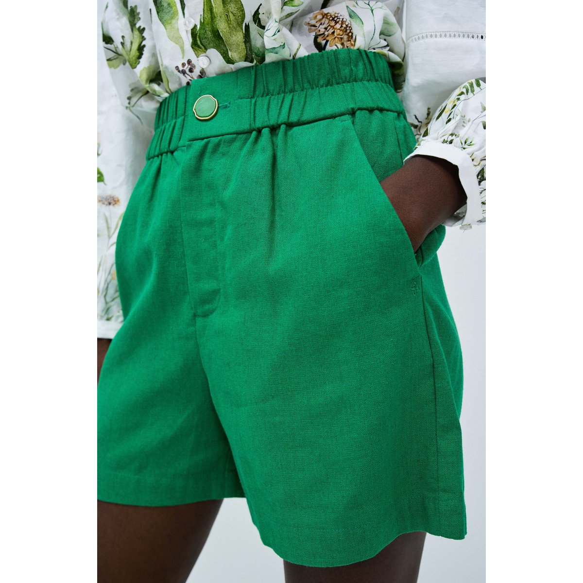 SHORT AVEC MÉLANGE DE LIN vert clair, SALSA JEANS