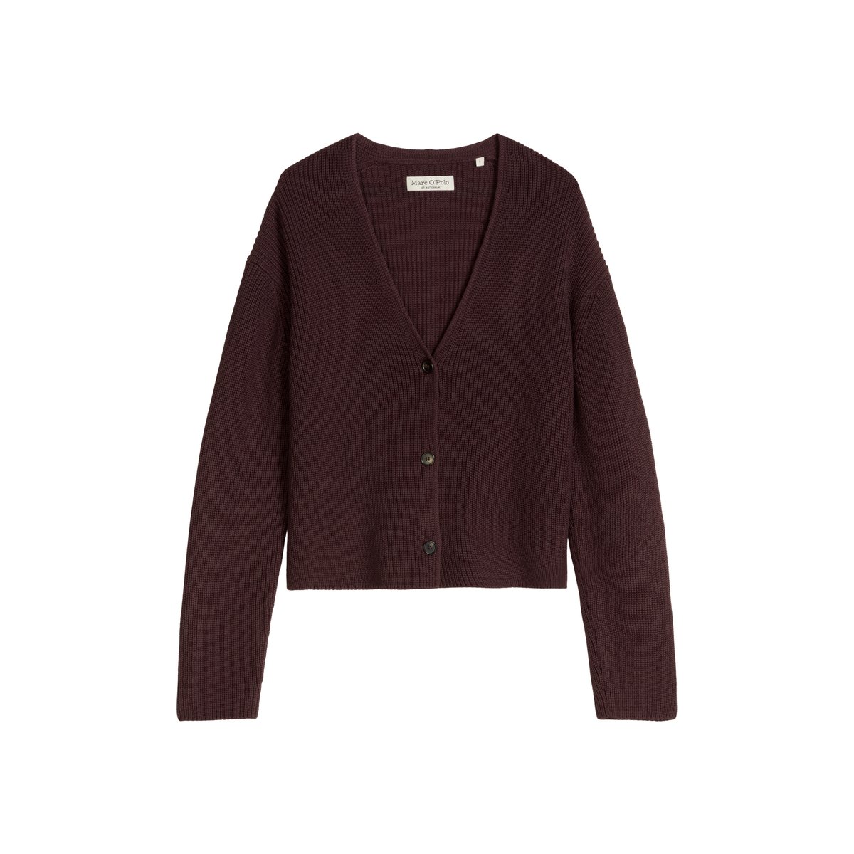 Cardigan col V relaxed en coton organique lourd rouge, MARC O'POLO