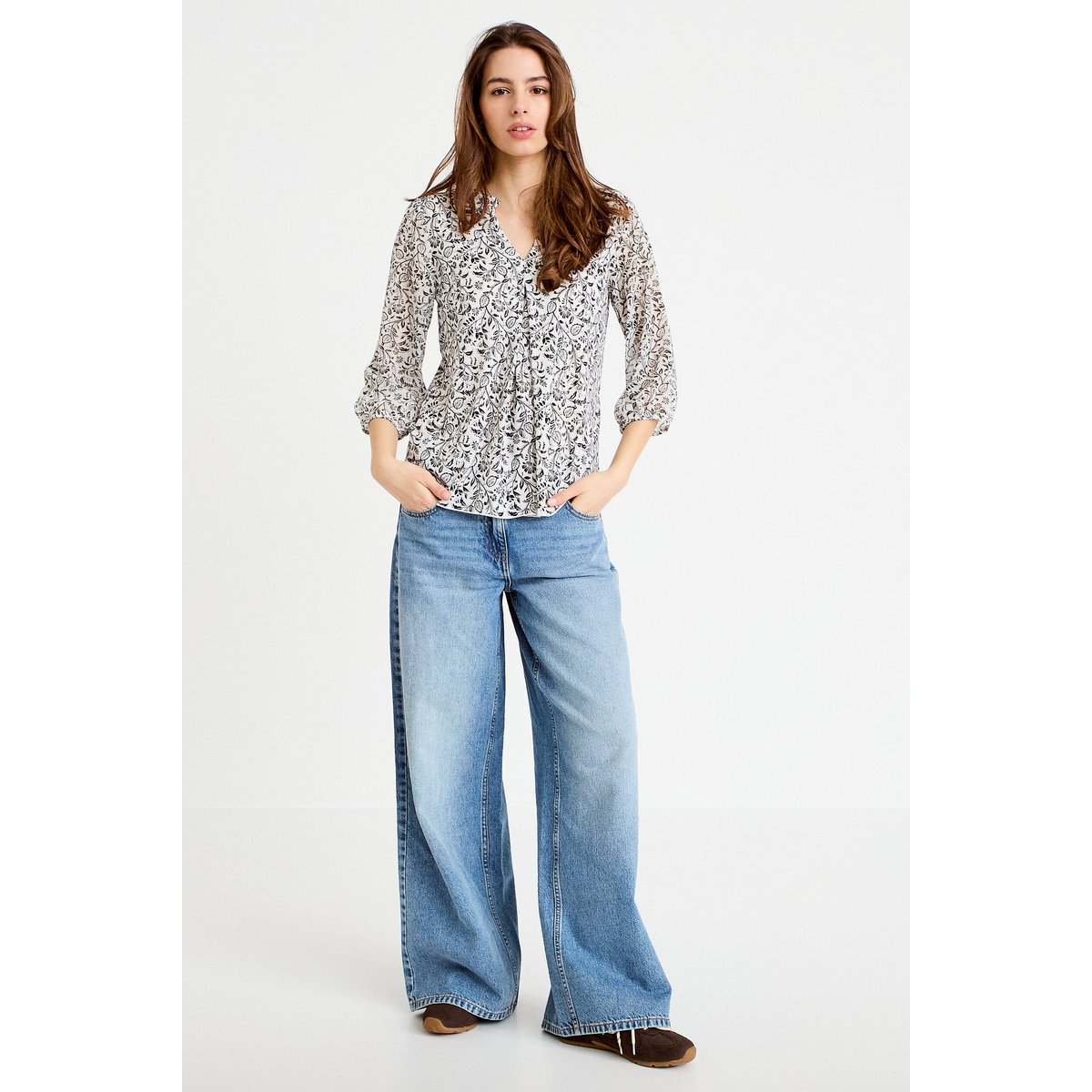 Blouse col v manches 3/4 blanc, CACHE CACHE