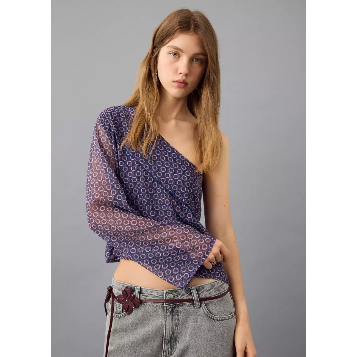Blouse asymétrique imprimée bleu marine foncé, MANGO TEEN