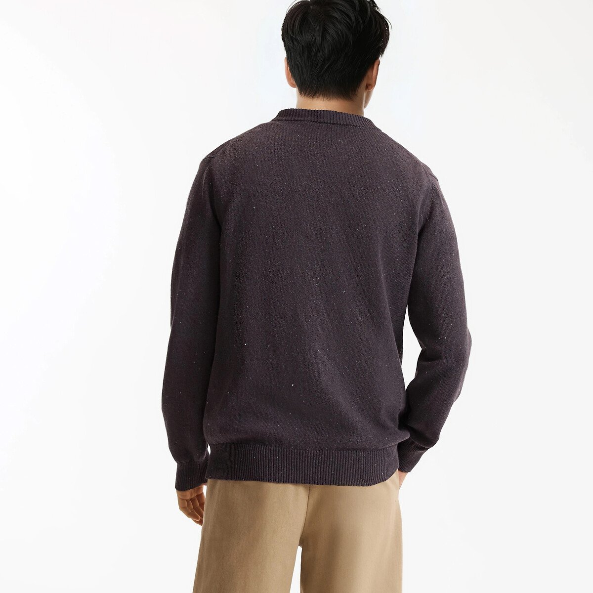 Pull col rond en fine maille marron, LA REDOUTE COLLECTIONS