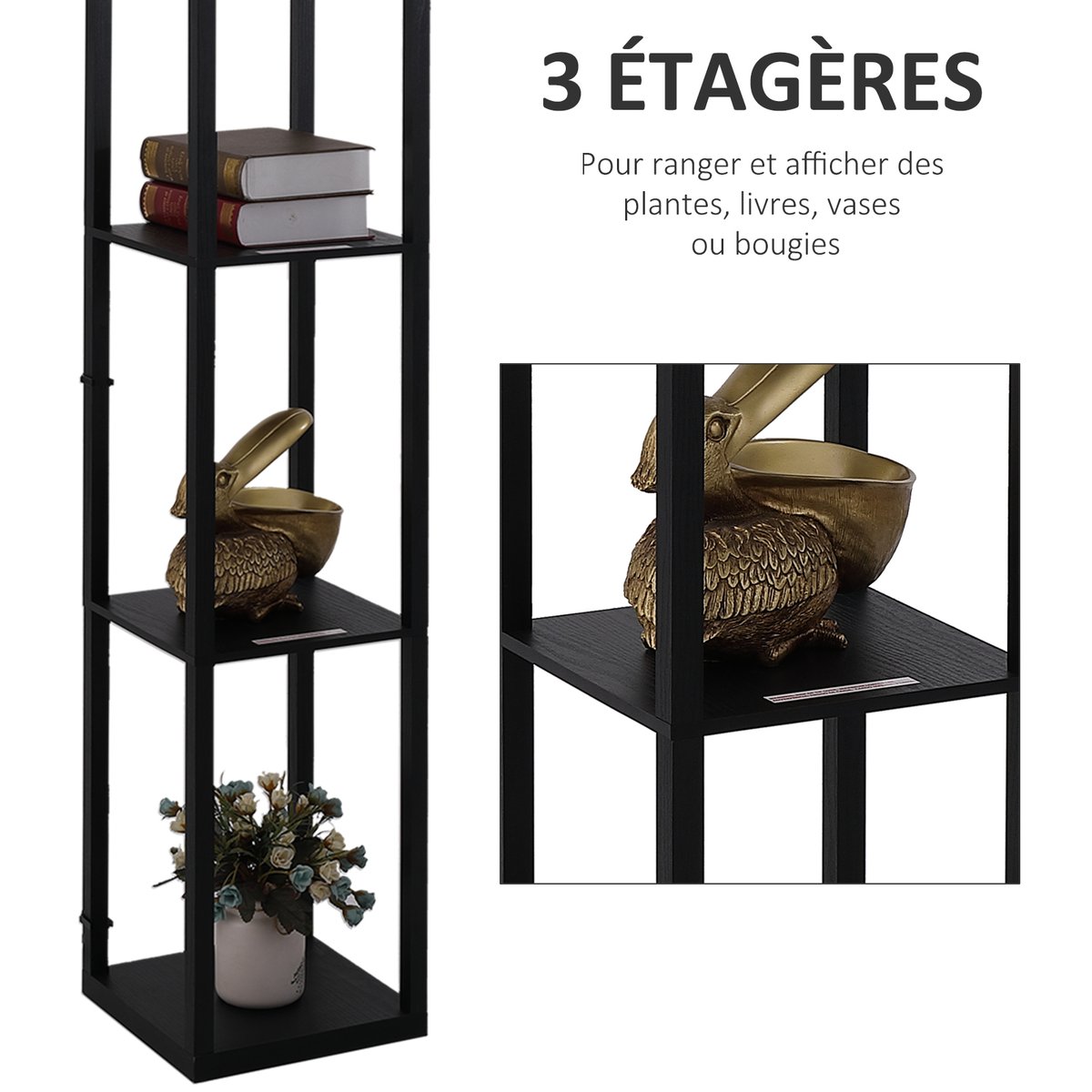 Lampadaire MDF Noir noir, HOMCOM