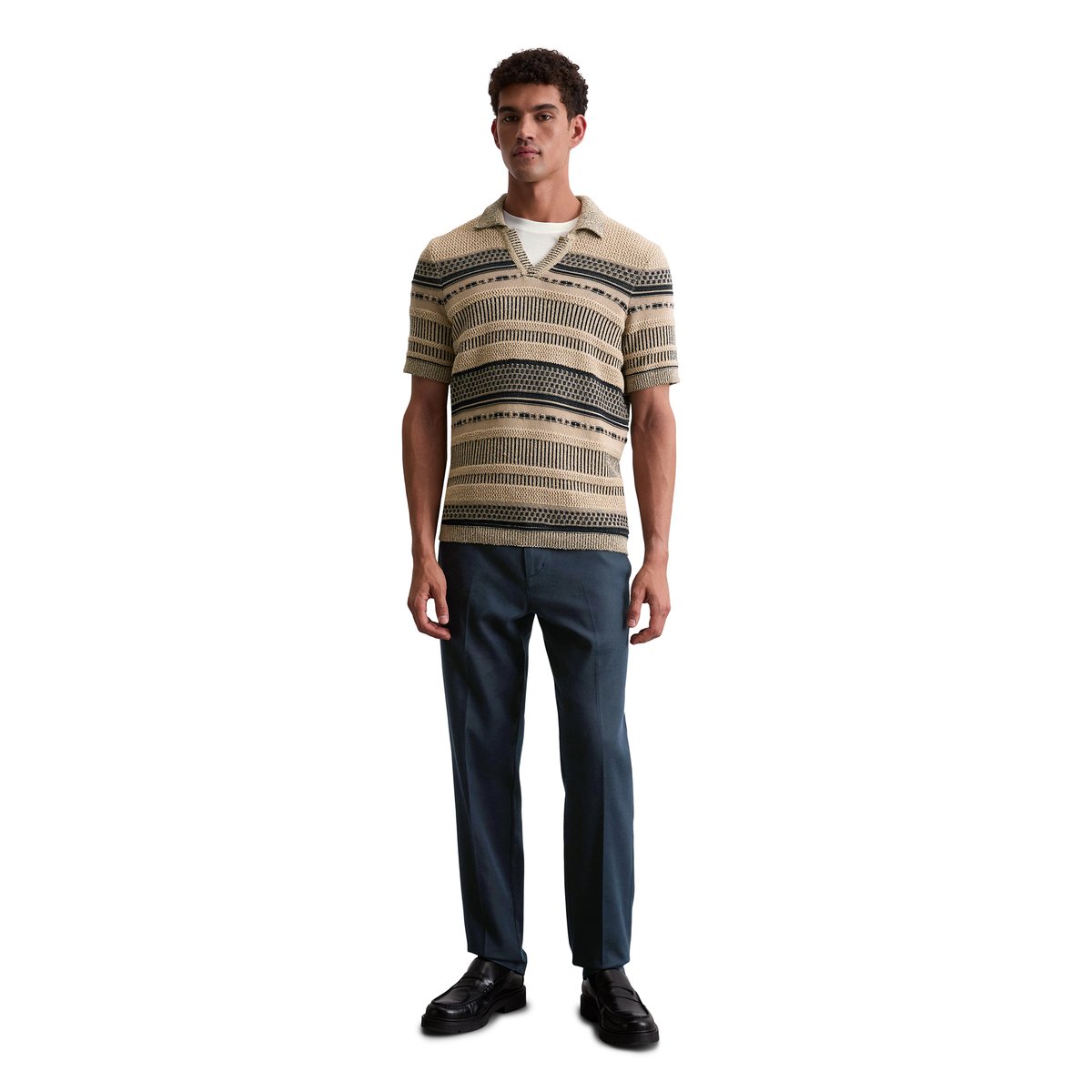 Pull à manches courtes regular avec mélange de structures beige, MARC O'POLO