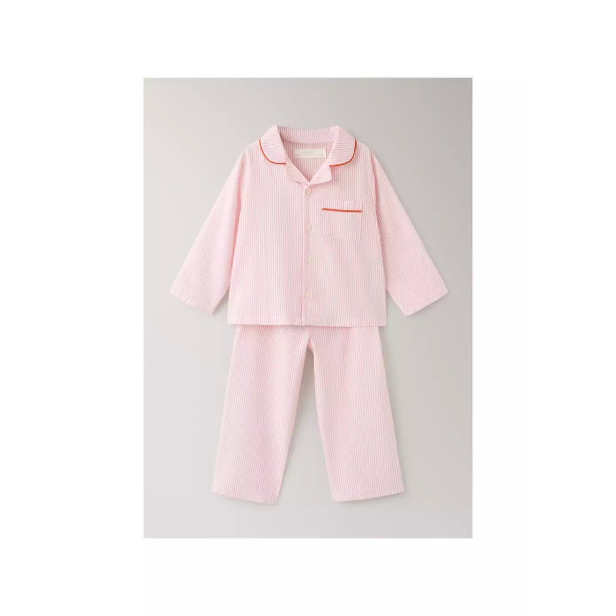 Pyjama enfant deux pièces coton seersucker à rayures rose pastel, MANGO HOME