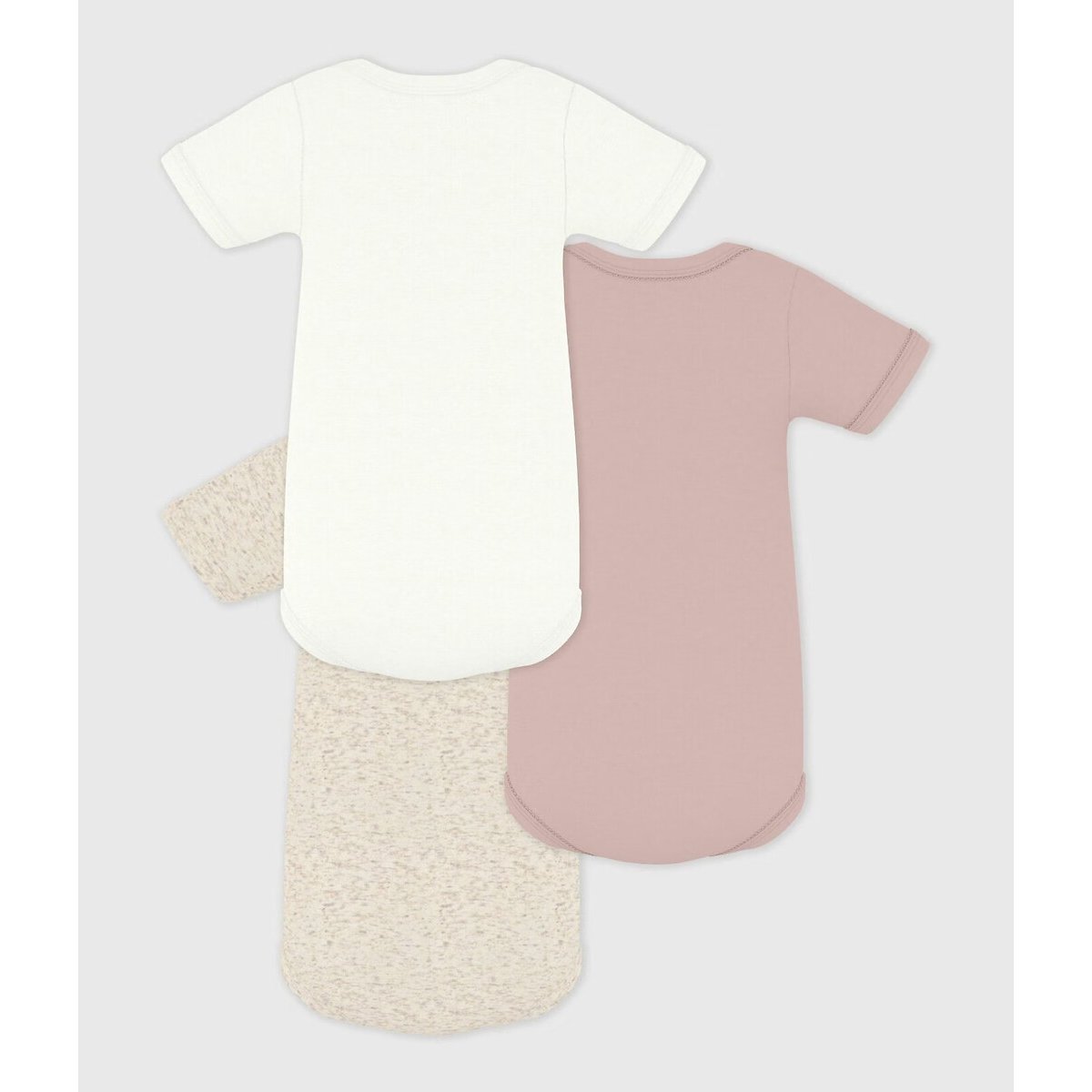 Set van 3 rompers met korte mouwen beige+roze+wit, PETIT BATEAU