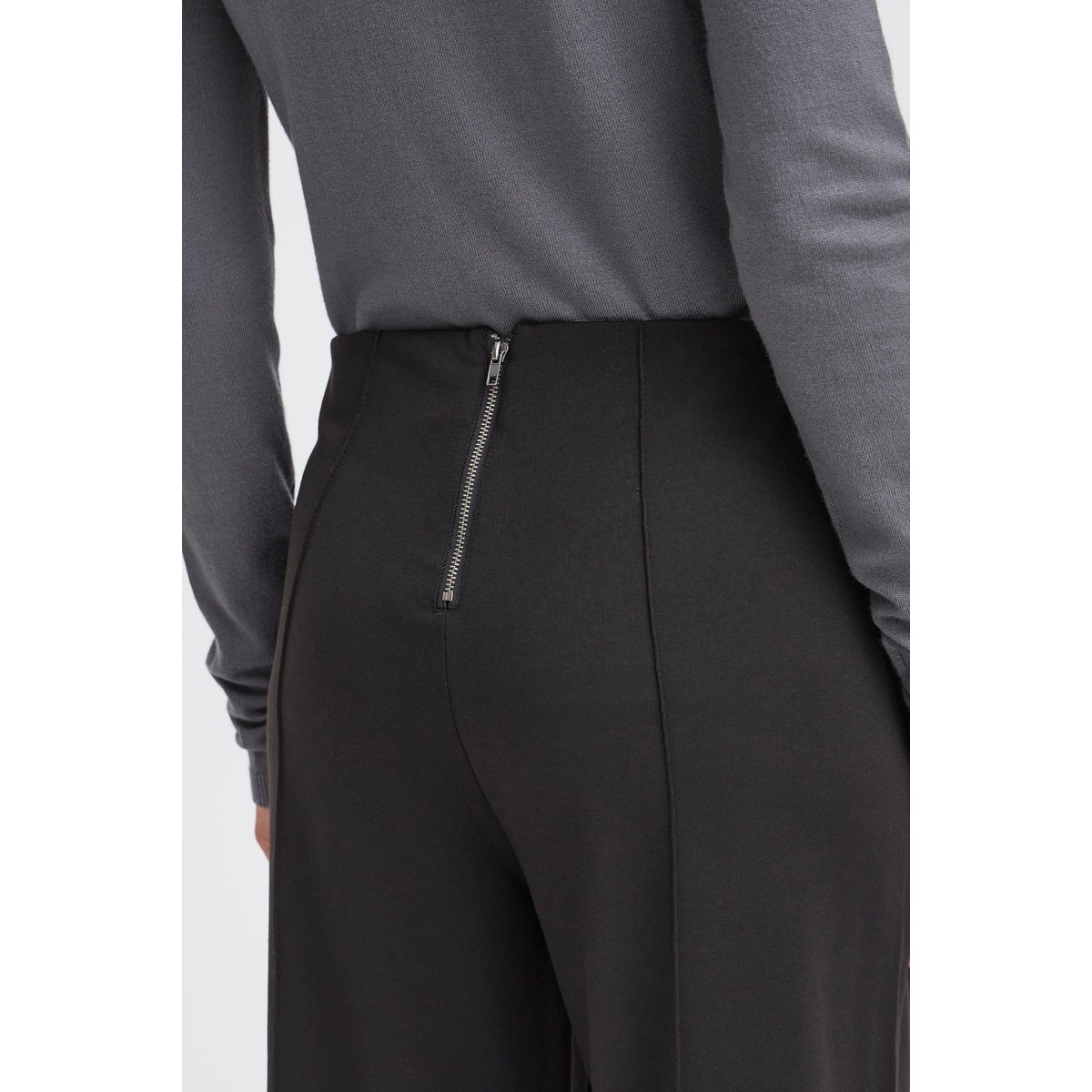 Pantalon cropped à jambes larges, taille haute noir, ICHI