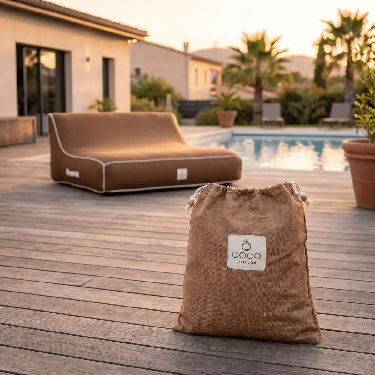 Canapé gonflable alizé en olefin couleur toile de jute 160x105x75 cm chocolat, COCO LOUNGE