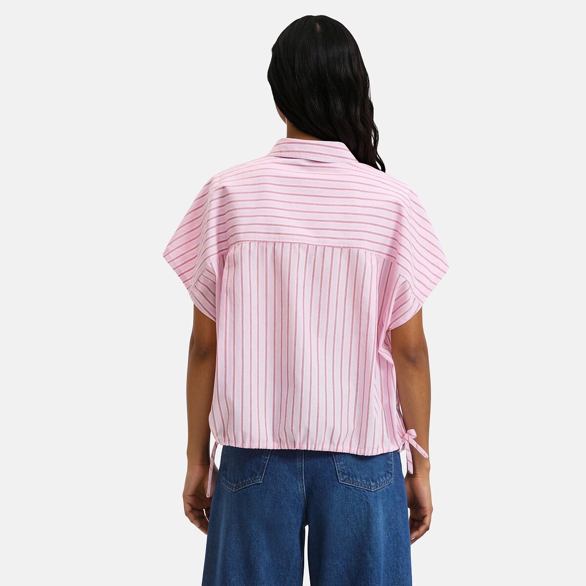 Chemise courte rayée, manches courtes, en coton rose rayé, LA REDOUTE COLLECTIONS