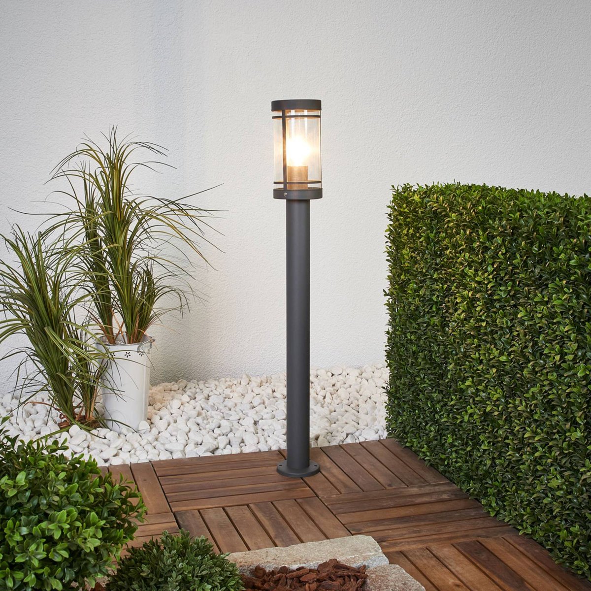 Luminaire extérieur en inox moderne, Djori gris foncé, transparent, LINDBY