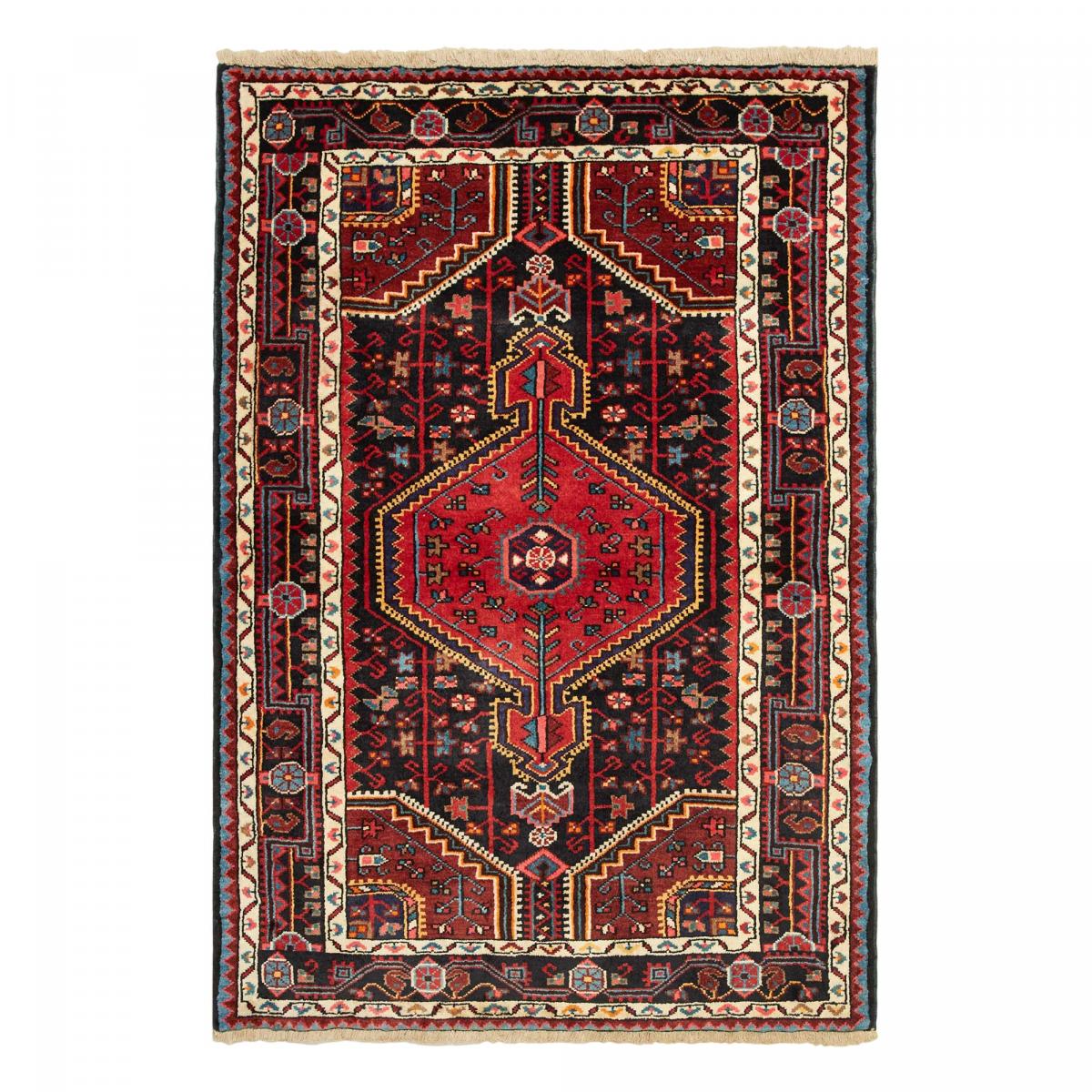 Tapis d'orient au motif oriental, noué main, HAMADAN 35 rouge, crème, noir, UN AMOUR DE TAPIS