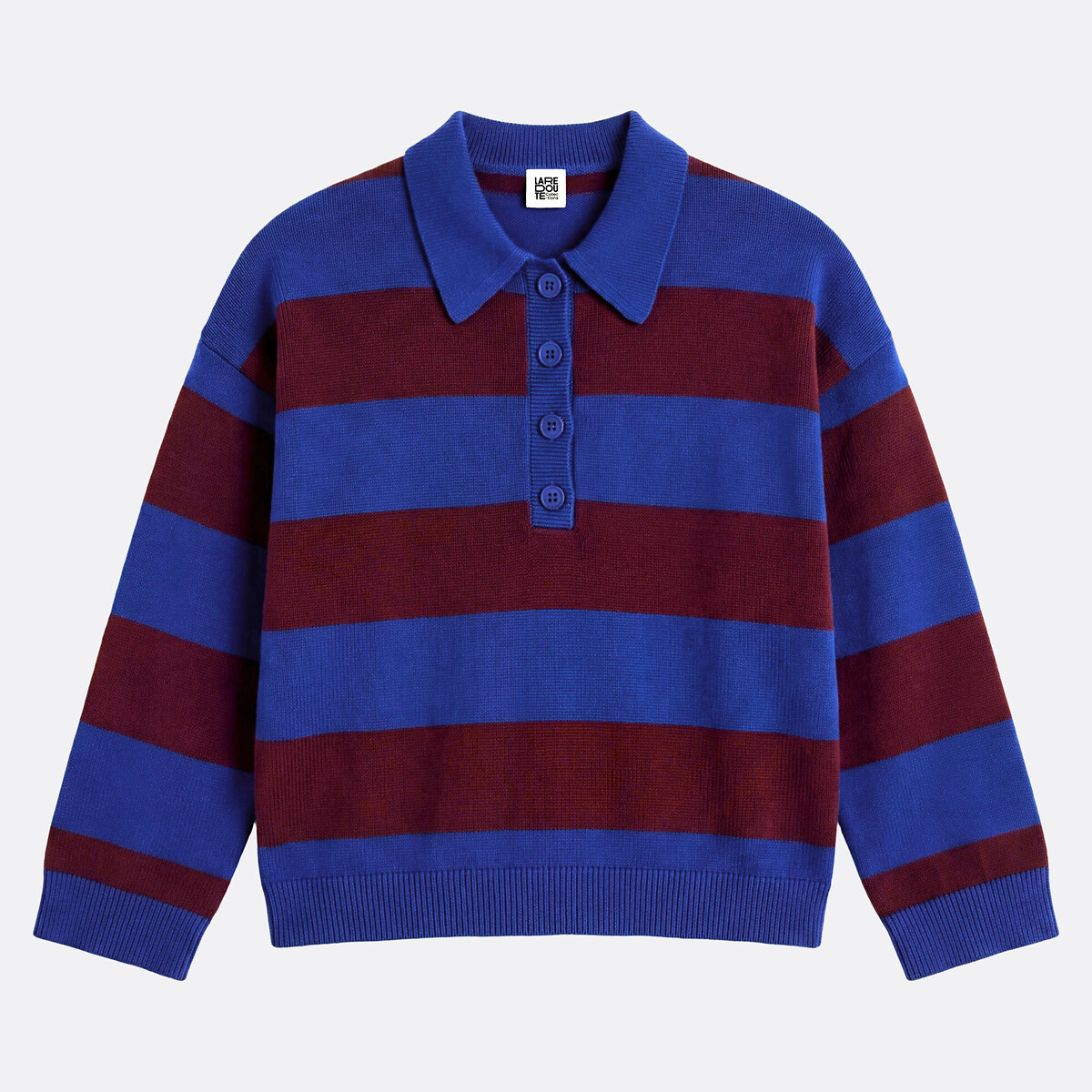 Pull col polo à rayures rayé bordeaux/bleu, LA REDOUTE COLLECTIONS