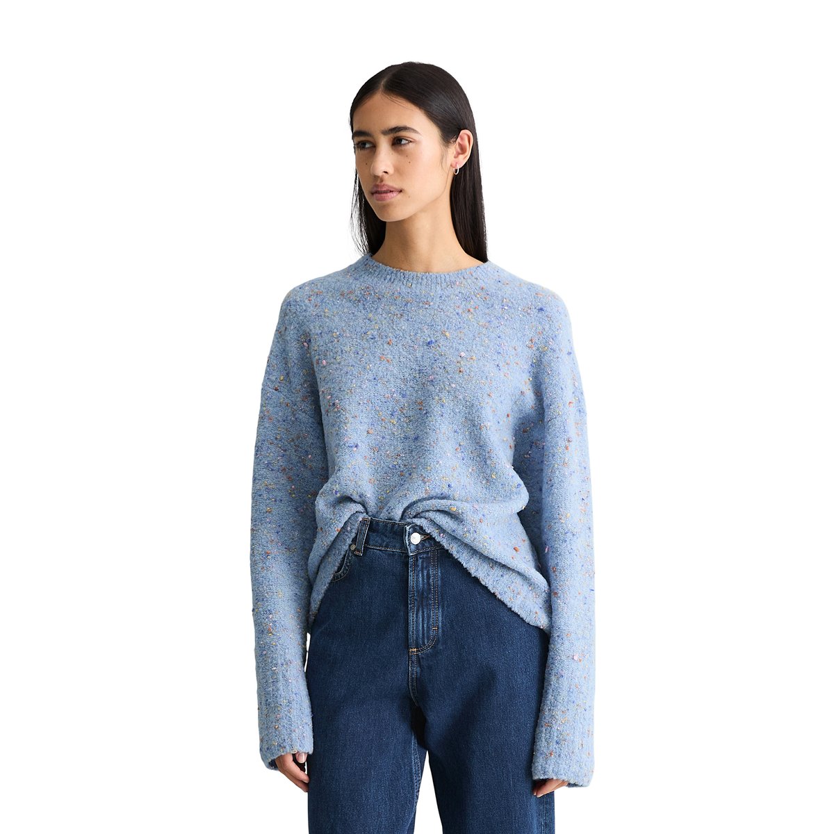 Pull bouclé oversize en mélange de laine vierge et de viscose bleu clair, MARC O’POLO DENIM