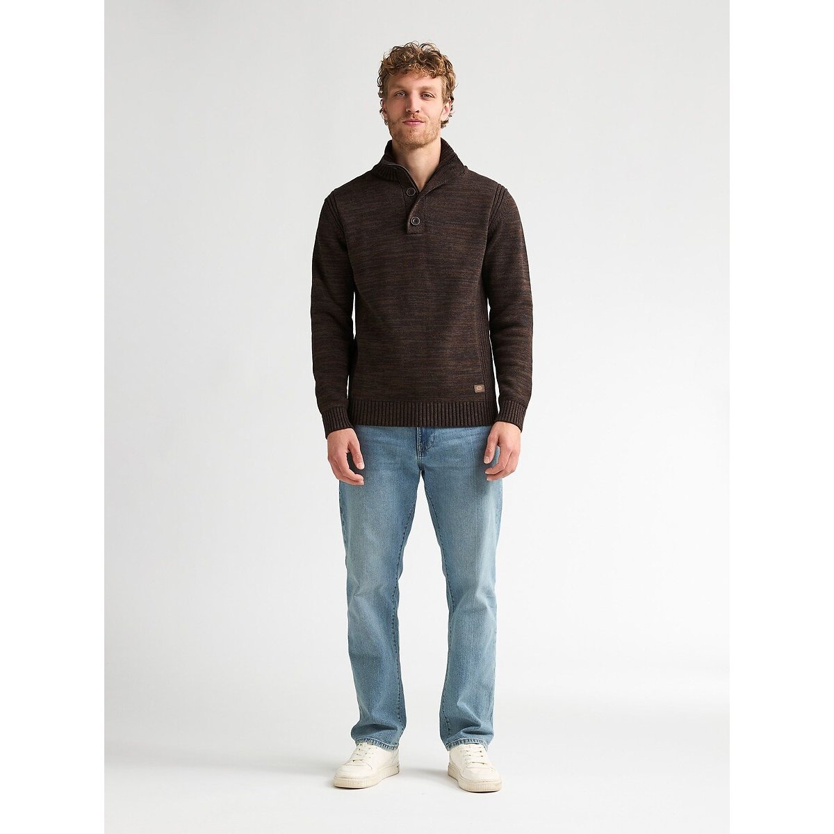 Pull col montant boutonné chocolat, PETROL INDUSTRIES