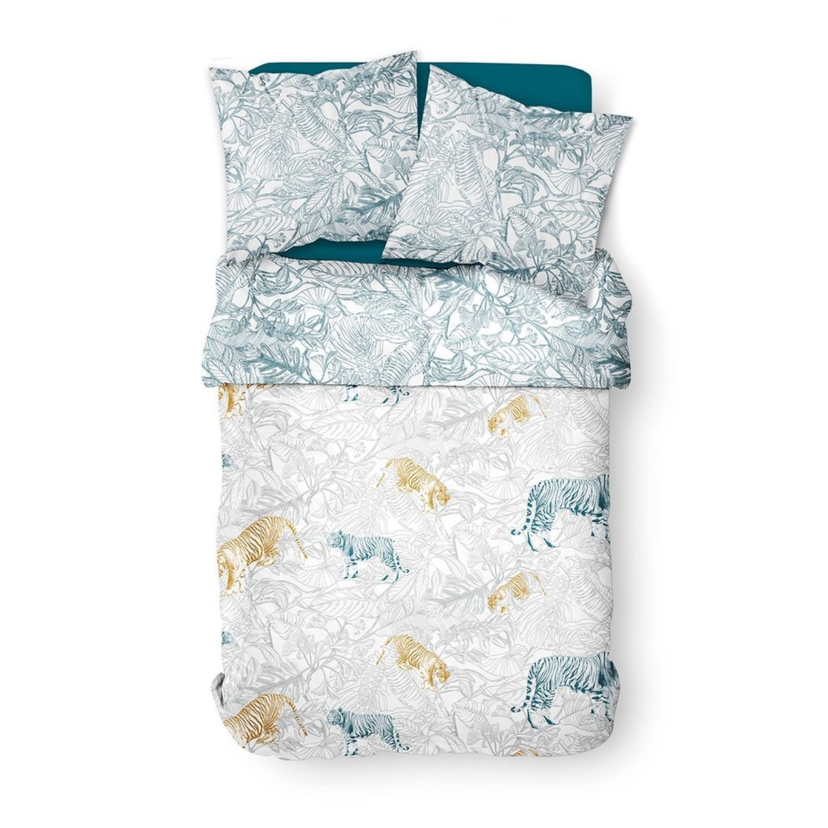 Parure de lit 2 personnes imprimé coton SUNSHINE SAM blanc, TODAY