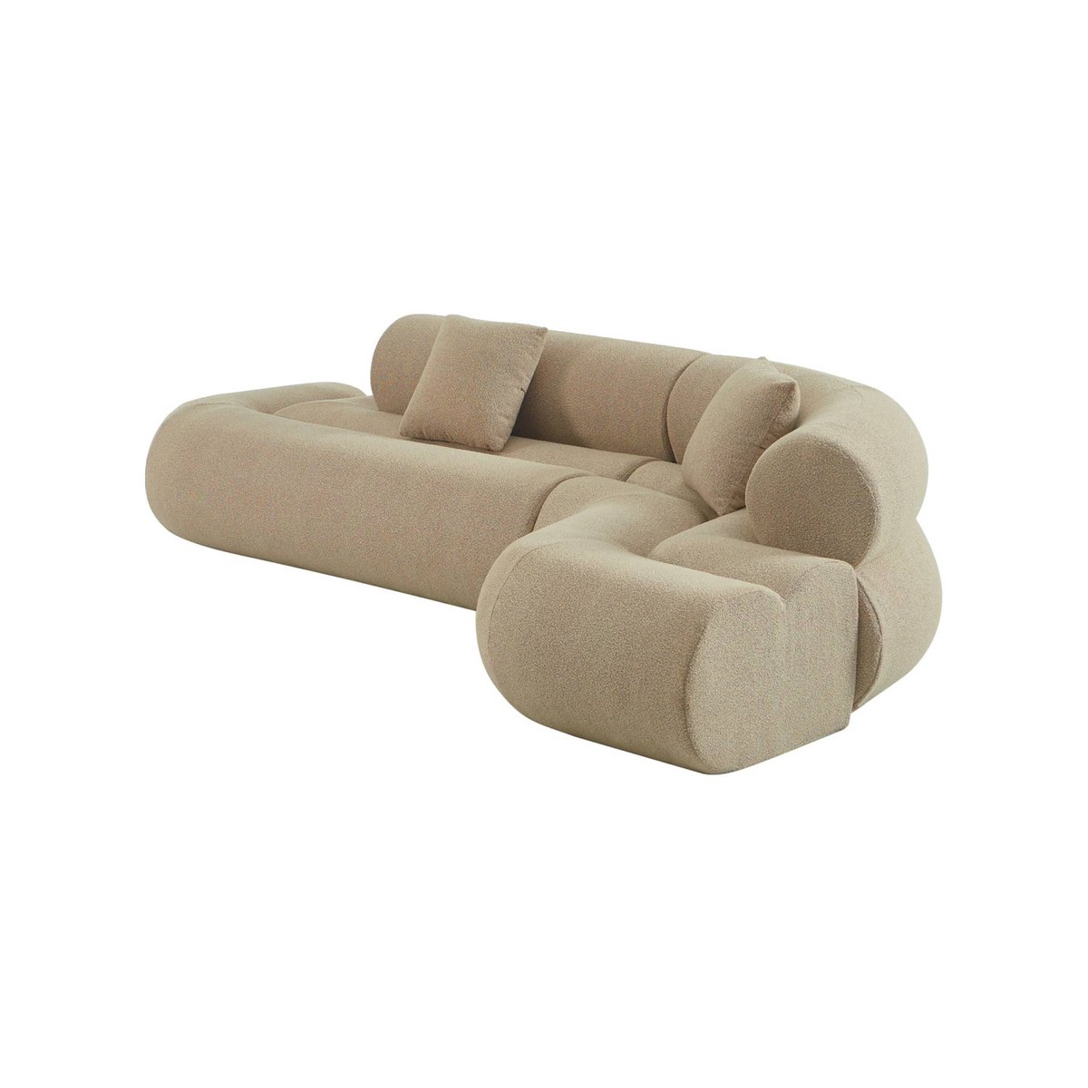 Canapé d'angle droit organique 3 places bouclette texturée ICONIK blanc, SWEEEK