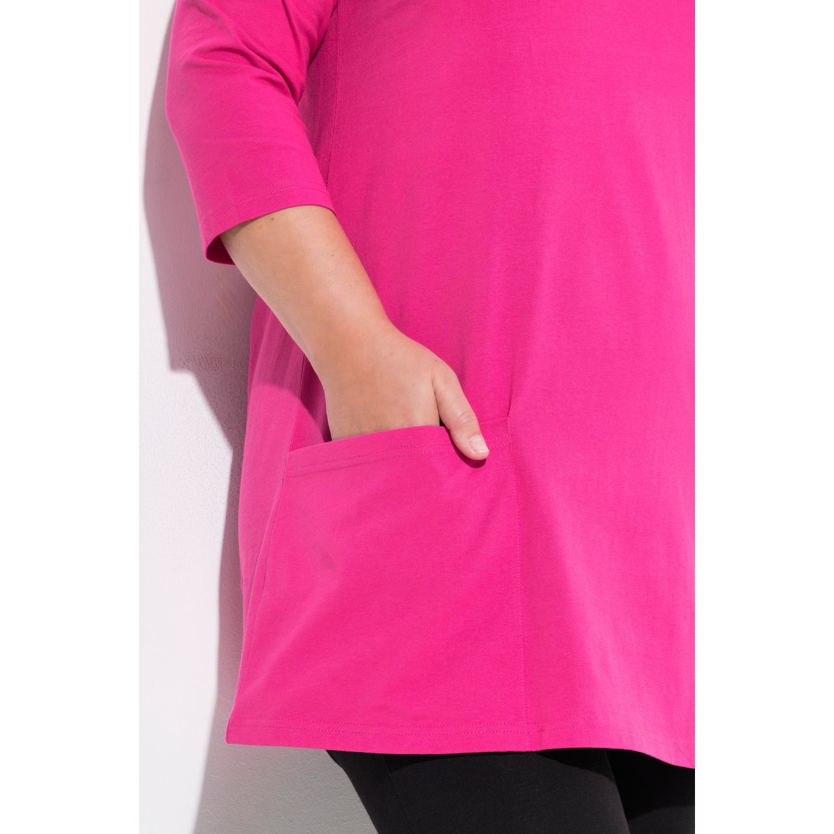 T-shirt long avec poches rose vif, ULLA POPKEN