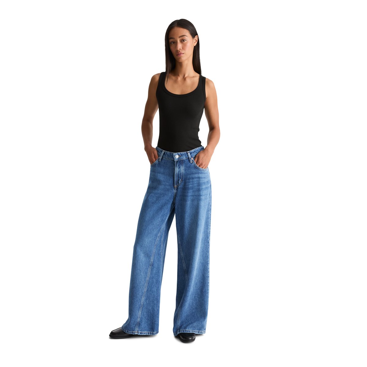 Jeans modèle Lania large en mélange Lyocell-Organic-Cotton bleu, MARC O'POLO