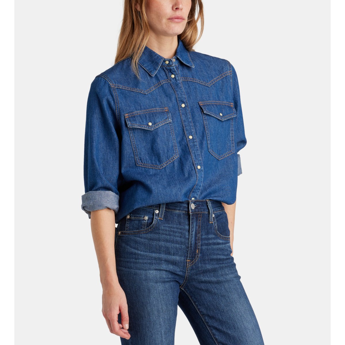 Chemise denim droite colorado coton bio bleu jean, GALERIES LAFAYETTE