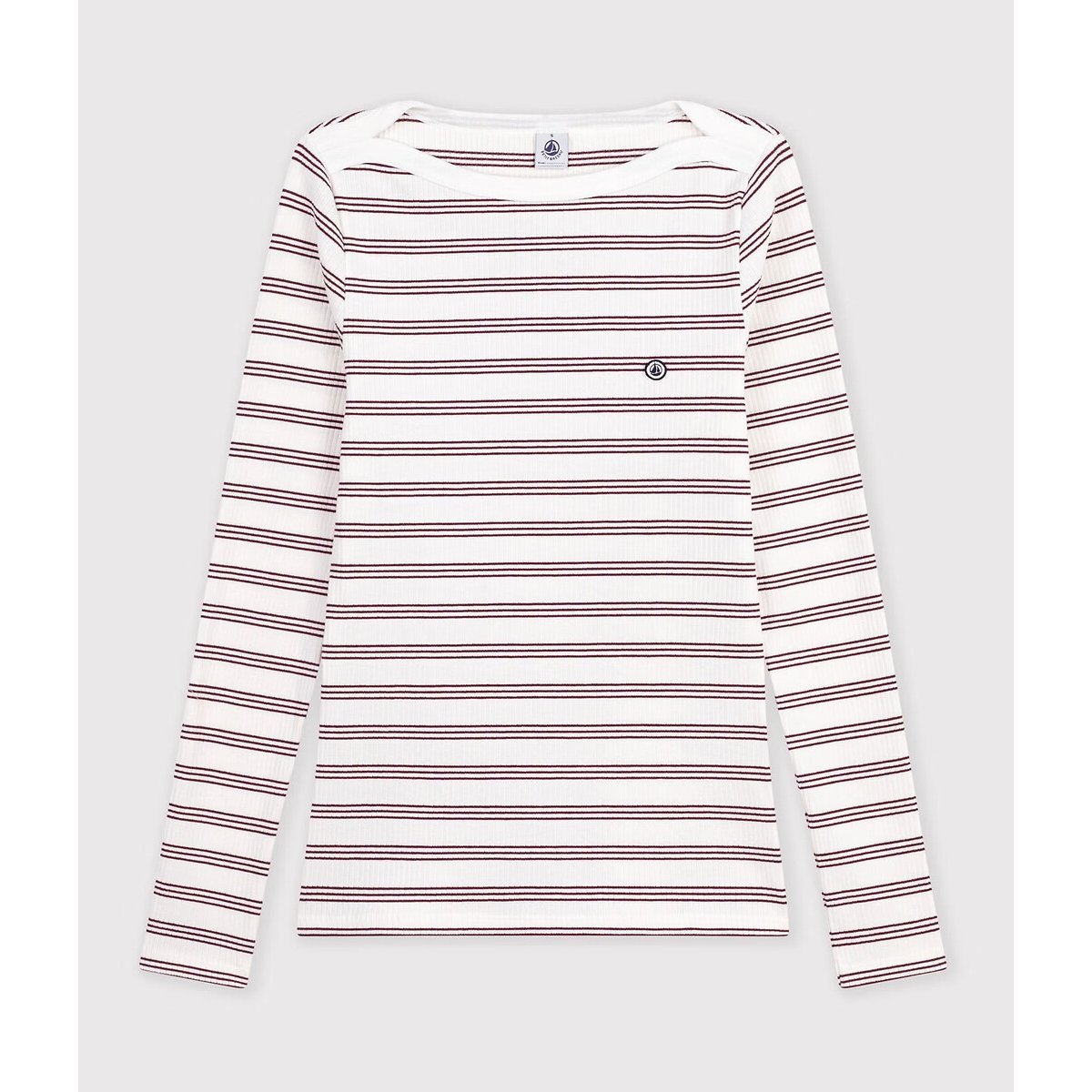 Gestreiftes Shirt Iconique aus Baumwolle mit U-Boot-Ausschnitt weiss/schwarz, PETIT BATEAU