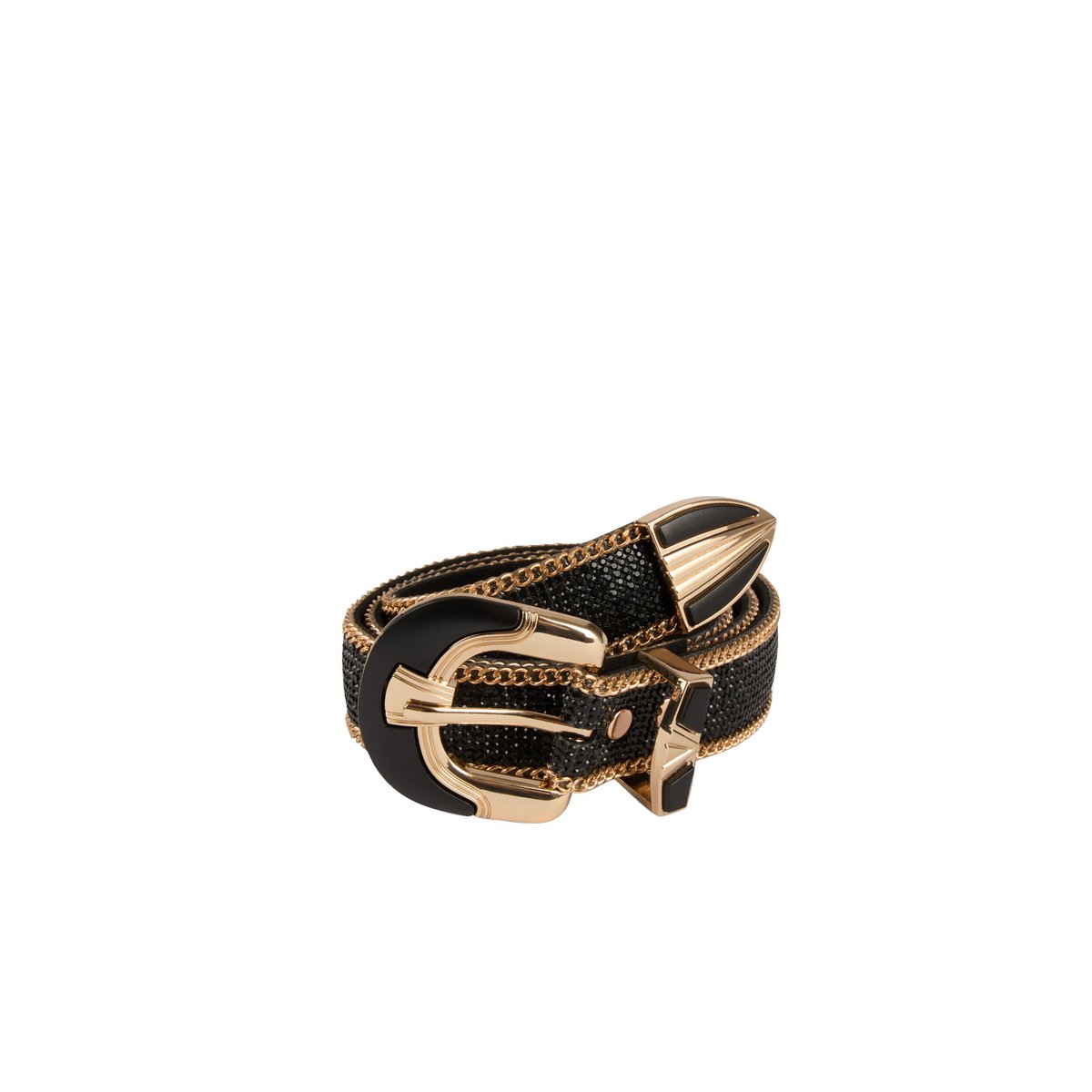 Ceinture avec strass et chaînes noir, MORGAN