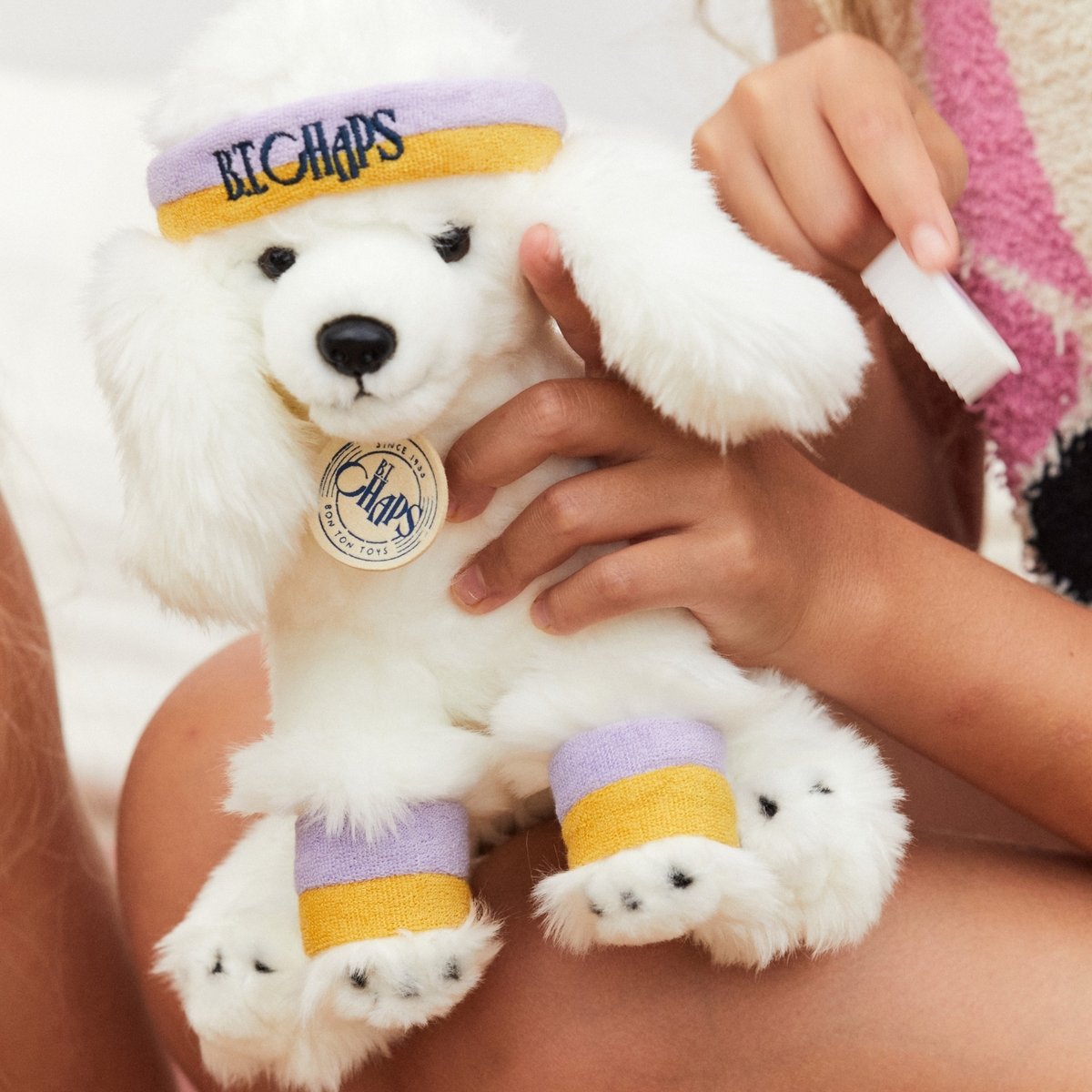 Peluche blanc, rose, jaune, BT CHAPS