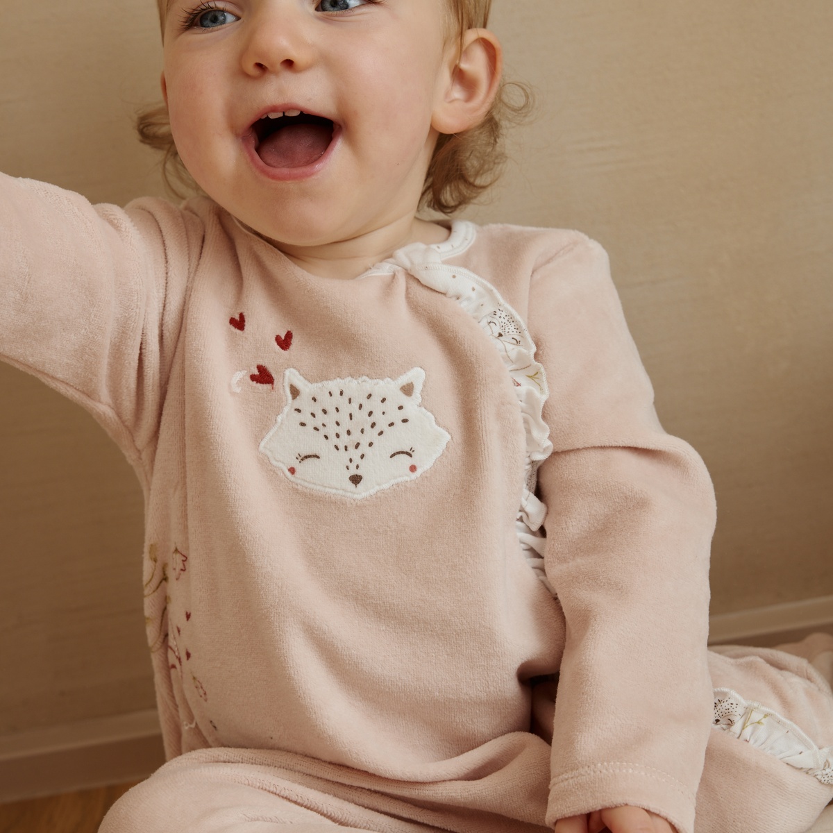 Pyjama bébé en velours ouverture zippée Doucette rose, PETIT BEGUIN