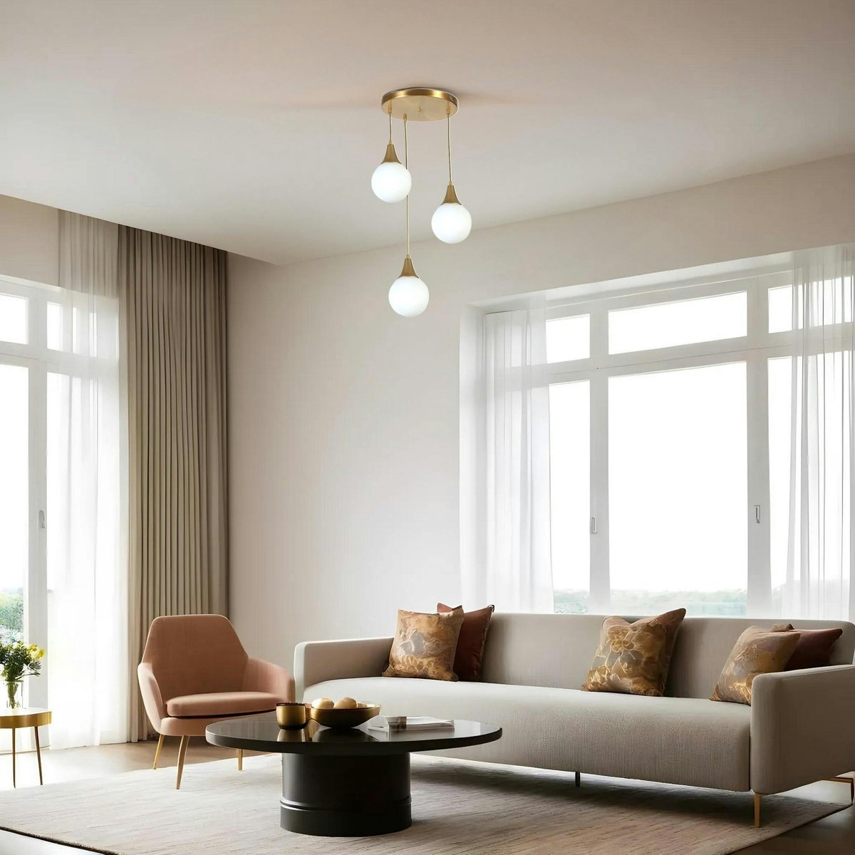 Suspension 3 globes en verre SIERRE blanc, PIER IMPORT
