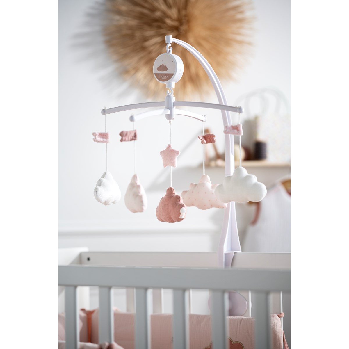 Mobile musical en velours blanc/gris, SAUTHON
