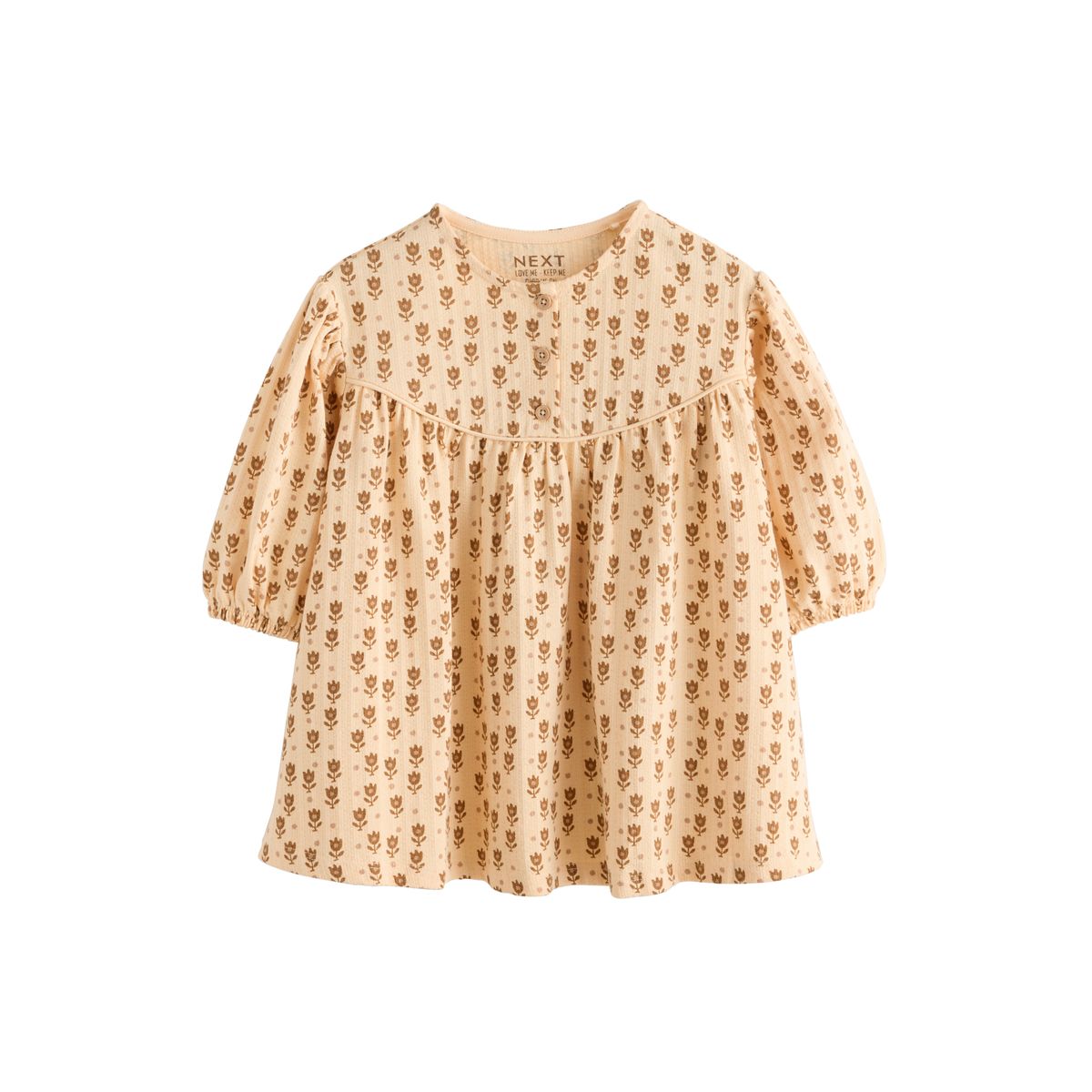 Robe à manches longues bouffantes floral neutre, NEXT