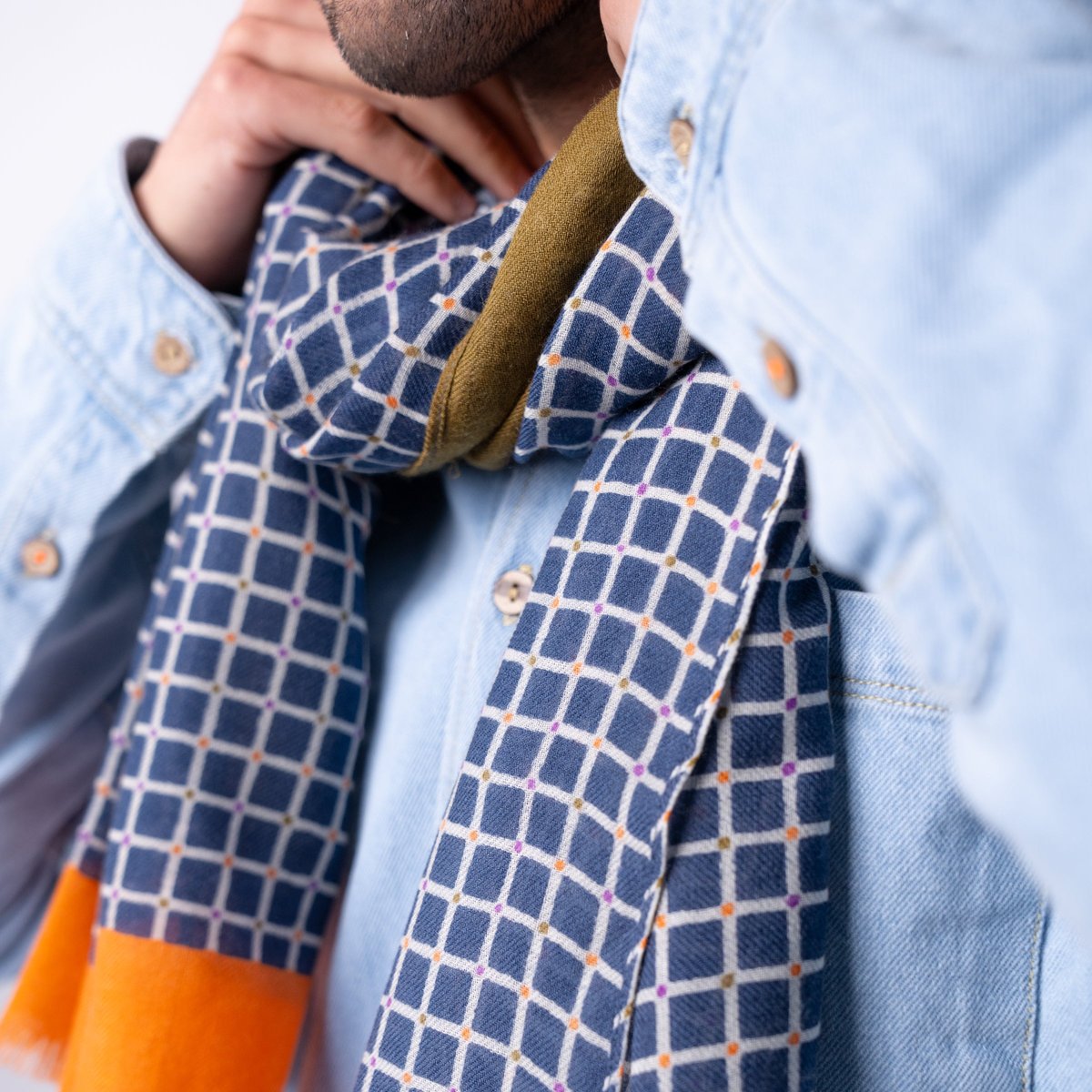 Foulard en laine bleu et orange, BILLYBELT