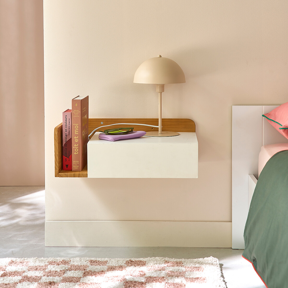 Comodino da appendere, lato destro Jimi bianco/legno, LA REDOUTE INTERIEURS