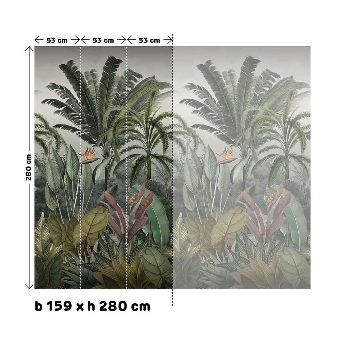 Fresque panoramique Paradis tropical vert, gris, SUBLIME