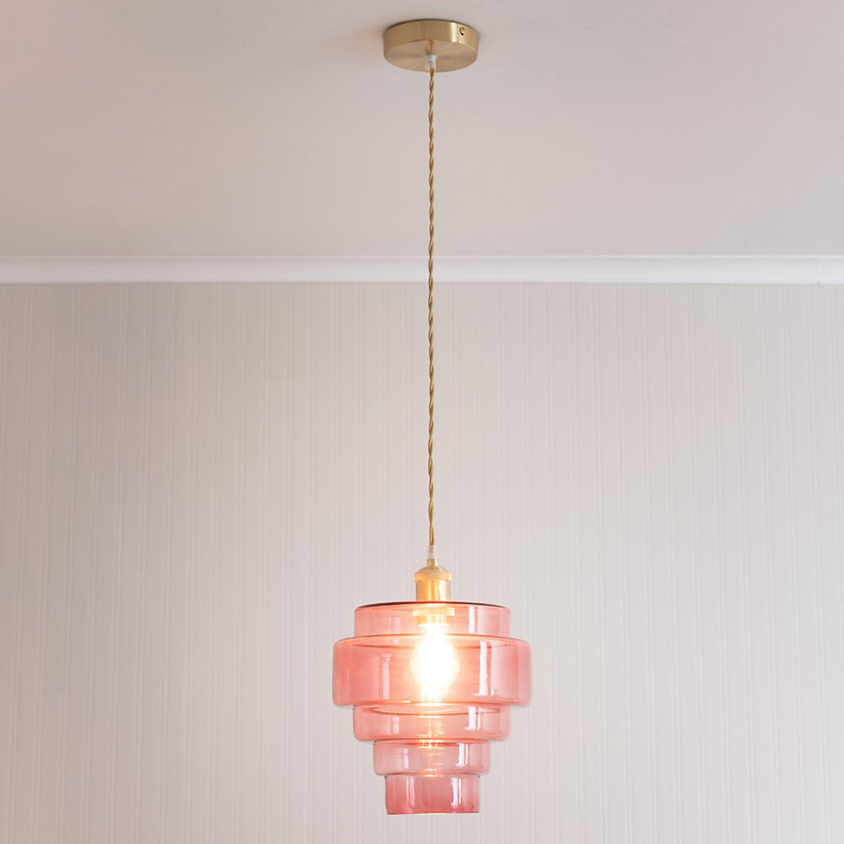 Lora Pendant Light with Glass 5-Tier Shade in Brushed Gold pink, SO'HOME