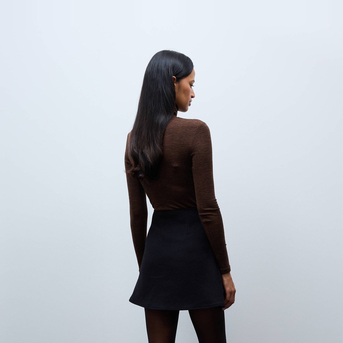 Jupe courte unie contenant de la laine noir, MONOPRIX