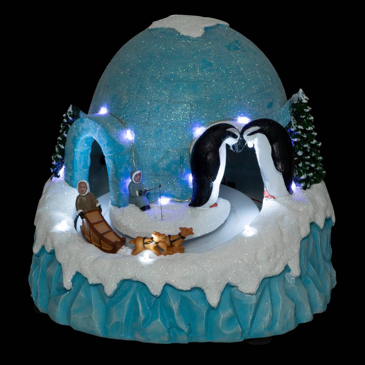 Village lumineux igloo 20 LED H21 cm musical à mouvement blanc, ATMOSPHERA