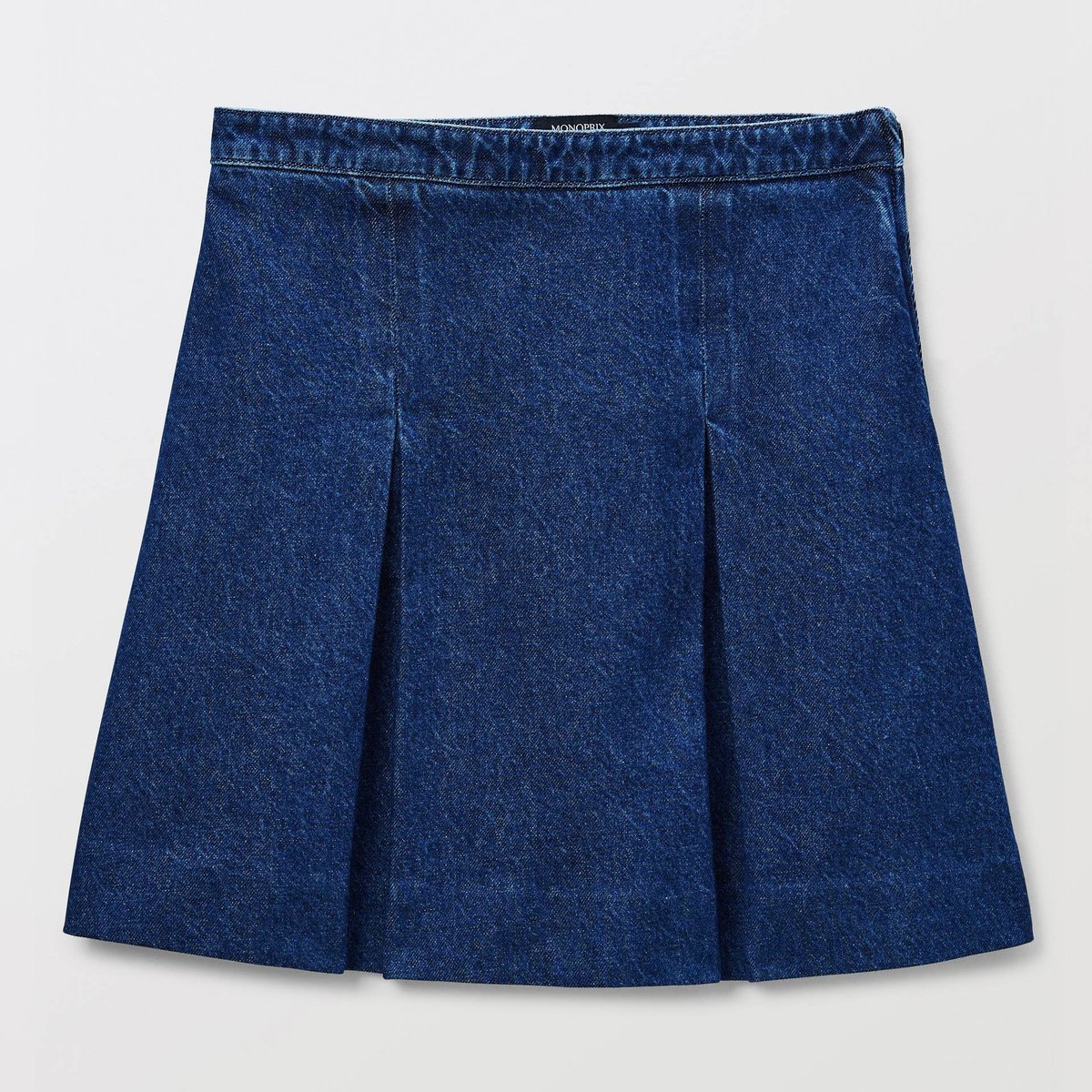 Jupe courte unie en denim stone denim, MONOPRIX